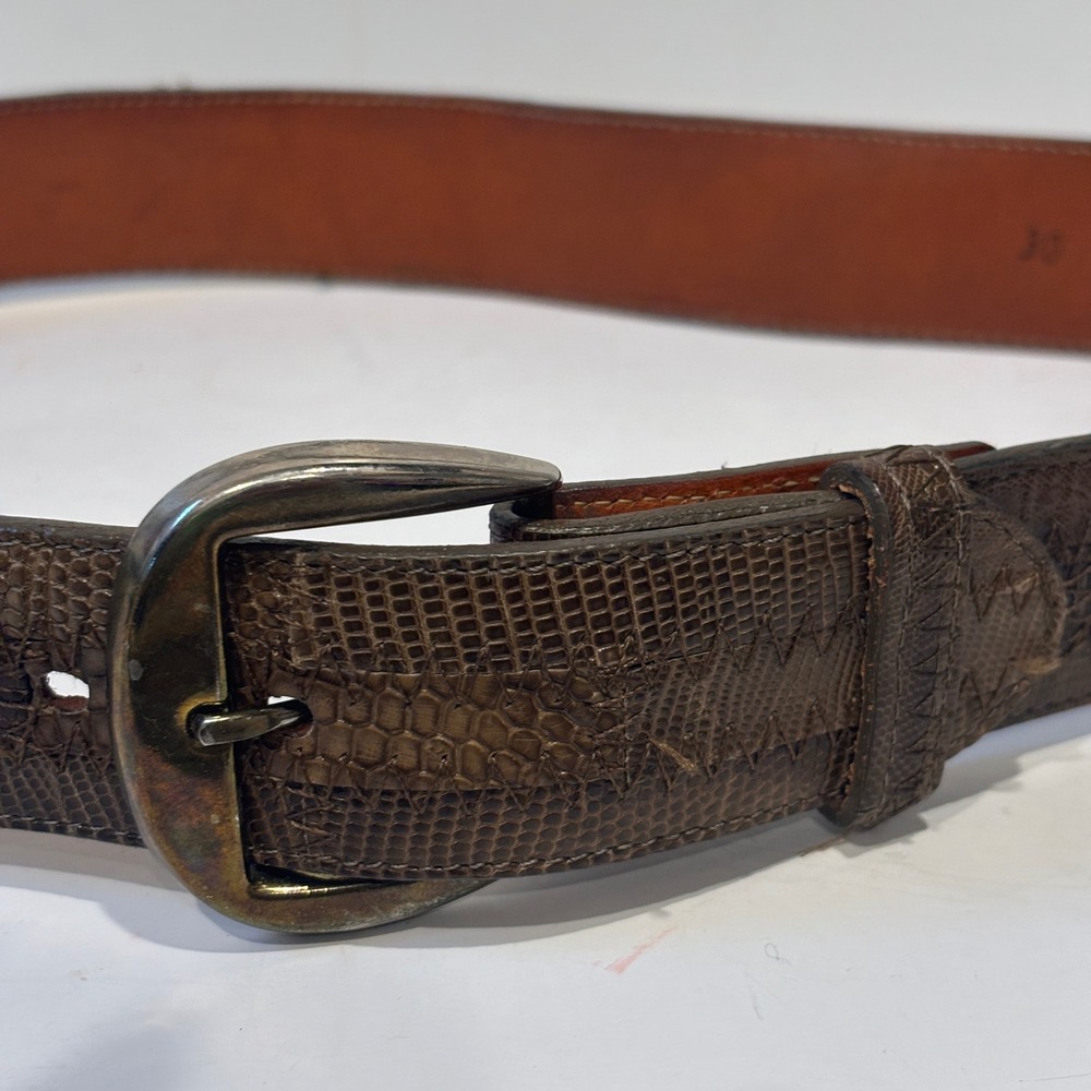 Tony Lama 20547B Mens Brown Lizard Skin Inlay Leather Western Belt Size 30 USA